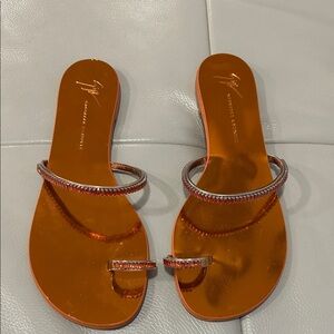 Guiseppe Zanotti CRYSTAL EMBELLISHED MIRRORED-LEATHER SANDALS size 41